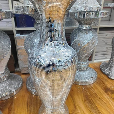 Biznest 33X63Cm Large Silver Ceramic Mirrored Pot Vase Full Mirror Home Decoration Flower Floor Vase Style 01