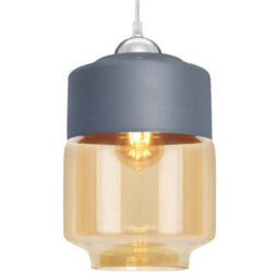 Long Life Lamps Company Modern Ceiling Pendant Light Smoked Gold Glass And Grey Drum Lamp Shade M0193