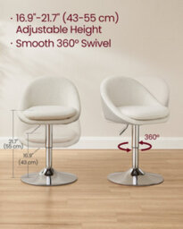 LEDREM Adjustable Dressing Chair, Office Chair, Swivel Stool With Backrest, Steel, For Counter - thumbnail 6