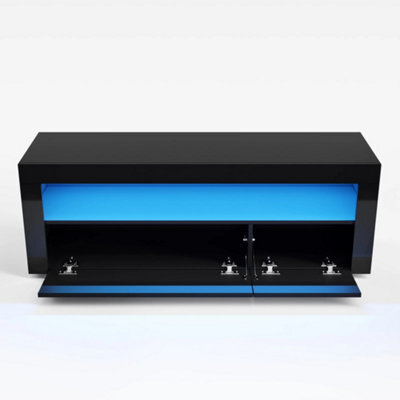 120Cm Black High Gloss Led Tv Stand With Drawers