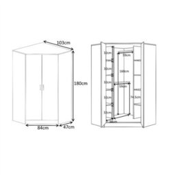 Reflect 2 Door Corner Wardrobe, 5 Drawer Chest, 2 Drawer Bedside & Desk - Black Gloss & Walnut - Bedroom Furniture Set - thumbnail 7