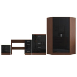 Reflect 2 Door Corner Wardrobe, 5 Drawer Chest, 2 Drawer Bedside & Desk - Black Gloss & Walnut - Bedroom Furniture Set - thumbnail 5