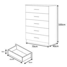 Reflect 2 Door Corner Wardrobe, 5 Drawer Chest, 2 Drawer Bedside & Desk - Black Gloss & Walnut - Bedroom Furniture Set - thumbnail 8