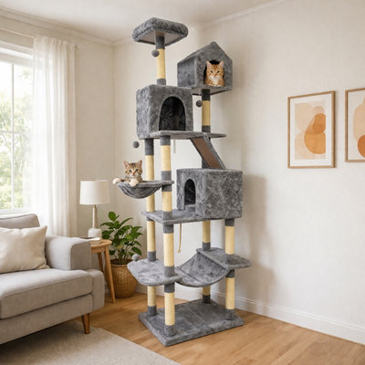 Marco Paul 206Cm Extra Tall Cat Tree Tower Multi-Level Cat Condo With Scratching Posts, Hammocks, Caves & House Grey - image 1