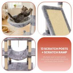 Marco Paul 206Cm Extra Tall Cat Tree Tower Multi-Level Cat Condo With Scratching Posts, Hammocks, Caves & House Grey - thumbnail 7