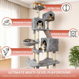 Marco Paul 206Cm Extra Tall Cat Tree Tower Multi-Level Cat Condo With Scratching Posts, Hammocks, Caves & House Grey - thumbnail 4