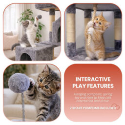 Marco Paul 206Cm Extra Tall Cat Tree Tower Multi-Level Cat Condo With Scratching Posts, Hammocks, Caves & House Grey - thumbnail 5