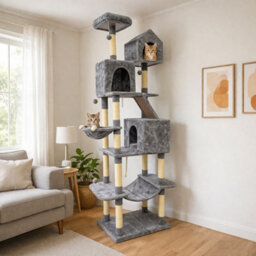 Marco Paul 206Cm Extra Tall Cat Tree Tower Multi-Level Cat Condo With Scratching Posts, Hammocks, Caves & House Grey - thumbnail 1