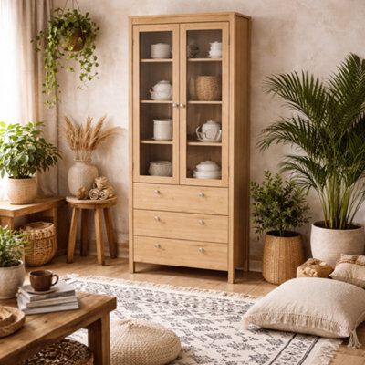 Wyld Haus Gossmere Hickory Oak Effect China Cabinet 2 Doors 3 Drawers - image 1