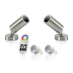 Auraglow Stainless Steel Outdoor Gu10 Wall Spotlight - Rf Colour Changing - 2 Pack - thumbnail 1