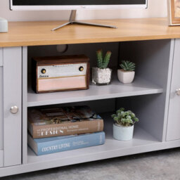 Furniturehmd 2 Door Tv Stand Cabinet With Open Shelves Sideboard Entertainment Modern Bedroom Furniture - thumbnail 6