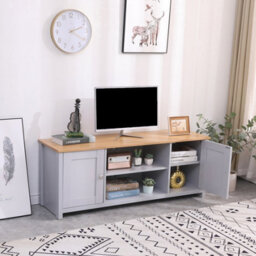 Furniturehmd 2 Door Tv Stand Cabinet With Open Shelves Sideboard Entertainment Modern Bedroom Furniture - thumbnail 4