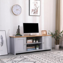 Furniturehmd 2 Door Tv Stand Cabinet With Open Shelves Sideboard Entertainment Modern Bedroom Furniture - thumbnail 2