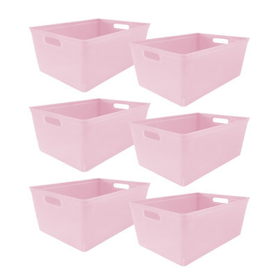 Simpa 6Pc 11L Pastel Pink Plastic Storage Basket Studio Organiser Trays With Handles - image 1