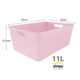 Simpa 6Pc 11L Pastel Pink Plastic Storage Basket Studio Organiser Trays With Handles - thumbnail 3