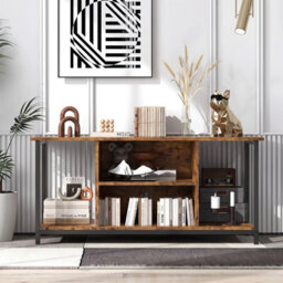Costway Tv Stand With Power Outlet Usb & Type-C Port 3-Tier Tv Console Table With Open Storage & Adjustable Shelf Brown - thumbnail 8