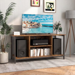 Costway Tv Stand With Power Outlet Usb & Type-C Port 3-Tier Tv Console Table With Open Storage & Adjustable Shelf Brown - thumbnail 4