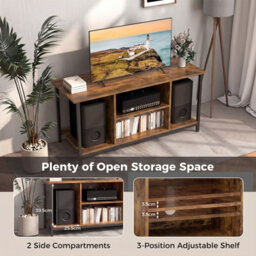 Costway Tv Stand With Power Outlet Usb & Type-C Port 3-Tier Tv Console Table With Open Storage & Adjustable Shelf Brown - thumbnail 5