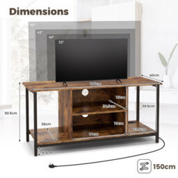 Costway Tv Stand With Power Outlet Usb & Type-C Port 3-Tier Tv Console Table With Open Storage & Adjustable Shelf Brown - thumbnail 2