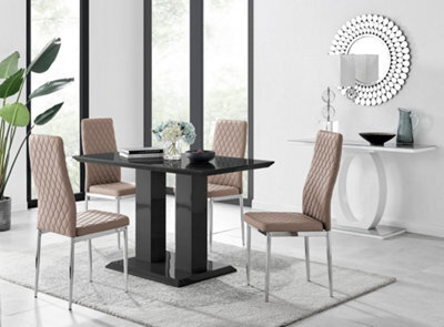 Furniturebox Imperia 4 Modern Black High Gloss Dining Table And 4 Cappuccino Modern Milan Chairs Set - image 1