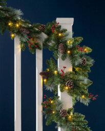Werchristmas Pre-Lit Frosted Artificial Christmas Garland 9 Ft With Pinecones And Berries, 60 Warm White Leds - thumbnail 2