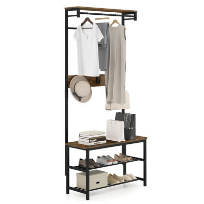 Gainoom Hall Tree With Bench And Shoe Storage 5-In-1 Multifunctional Entryway Organizer With Storage Shelf - image 1
