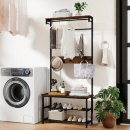 Gainoom Hall Tree With Bench And Shoe Storage 5-In-1 Multifunctional Entryway Organizer With Storage Shelf - thumbnail 4