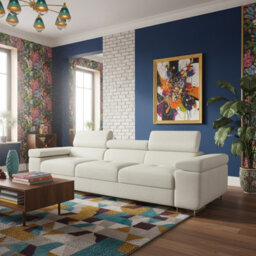 Torezio 3 Seater Sofa For Living Room With Adjustable Headrests Chipboard Frame Metal Legs 263X102X70Cm Cream