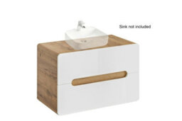 Impact Furniture Bathroom Vanity Unit Countertop 800mm Wall Cabinet With Drawers White Gloss Oak Arub - thumbnail 2