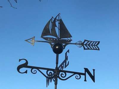 Poppy Forge Sailing Boat Weathervane - Steel - W65 X H88 Cm - Powder Coated Black - image 1