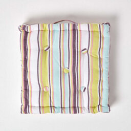 Homescapes Cotton Osaka Green Stripes Floor Cushion, 50 X 50 Cm - thumbnail 3