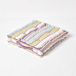 Homescapes Cotton Osaka Green Stripes Floor Cushion, 50 X 50 Cm