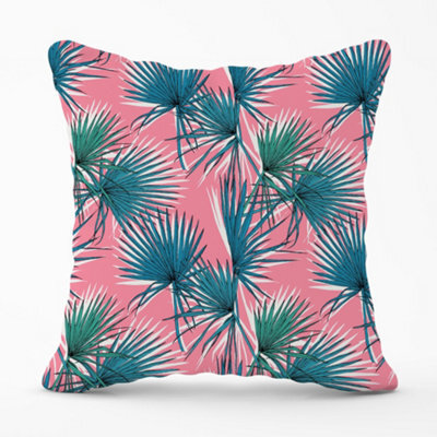 Warren Reed Designer Pink Green Fan Palms Cushions 45Cm X 45Cm - image 1