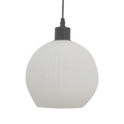 First Choice Lighting Set Of 2 Betchley - White Ribbed Glass Globe With Black Pendants - thumbnail 7