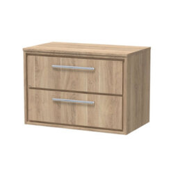 Hudson Reed Lille Wall Hung Two Drawer Contemporary Vanity Unit With Worktop In Bleached Oak, 805 X 460mm - thumbnail 1