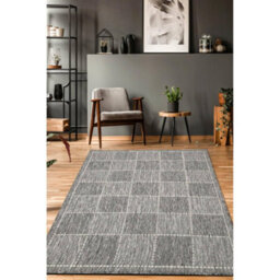 Melrose County Flatweave Grey Steel Check Design Indoor Non-Slip Large Area Runner Rug 060/230Cm - thumbnail 4