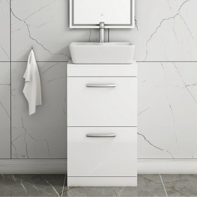 Royal Bathrooms 500mm Floor Standing Vanity Unit 2 Drawer Gloss White & Countertop Basin - Cube - image 1