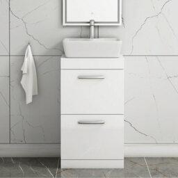 Royal Bathrooms 500mm Floor Standing Vanity Unit 2 Drawer Gloss White & Countertop Basin - Cube