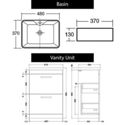 Royal Bathrooms 500mm Floor Standing Vanity Unit 2 Drawer Gloss White & Countertop Basin - Cube - thumbnail 6