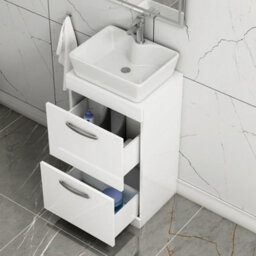 Royal Bathrooms 500mm Floor Standing Vanity Unit 2 Drawer Gloss White & Countertop Basin - Cube - thumbnail 3