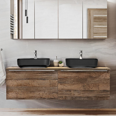 Heze Furniture Santa Fe Bathroom Cabinet Vanity 160 Cm With Basin - Dark Oak - image 1