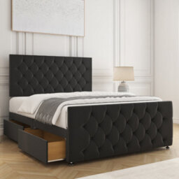 Bsspoke Maya Divan Bed Black Plush Velvet 24Inch Headboard & Footboard 2Drawers Same Side & No Mattress In 3Ft 4Ft 4Ft6 5Ft 6Ft - thumbnail 2