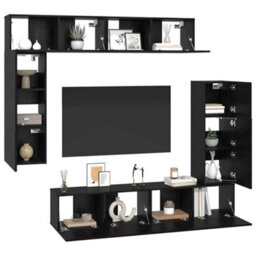 Berkfield Tv Cabinet Set 8 Pcs Black Oak 80 X 30 X 30 Cm Engineered Wood - thumbnail 3