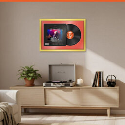 "AK Frames 25X17"" Gold Modern Vinyl Record Frame With Poppy Red Mount For 12 Inch Lp Cover & Disc - Overlapped Design" - thumbnail 8