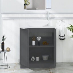 Royal Bathrooms Evora 700mm Graphite Grey Fluted Floor Standing Countertop Vanity Unit 2 Door With Nova Basin - thumbnail 3