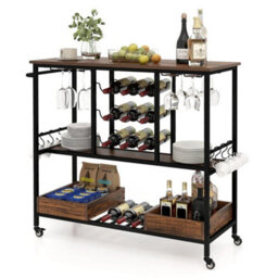 3 Tiers Bar Cart Home Serving Cart Industrial Rolling Beverage Cart - thumbnail 1