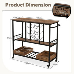 3 Tiers Bar Cart Home Serving Cart Industrial Rolling Beverage Cart - thumbnail 2