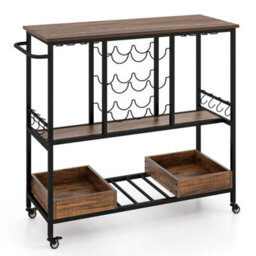 3 Tiers Bar Cart Home Serving Cart Industrial Rolling Beverage Cart - thumbnail 5