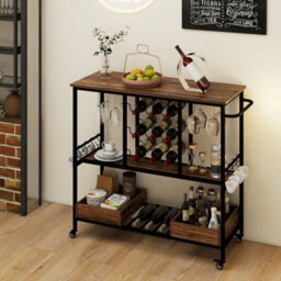 3 Tiers Bar Cart Home Serving Cart Industrial Rolling Beverage Cart - thumbnail 6
