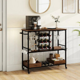 3 Tiers Bar Cart Home Serving Cart Industrial Rolling Beverage Cart - thumbnail 3